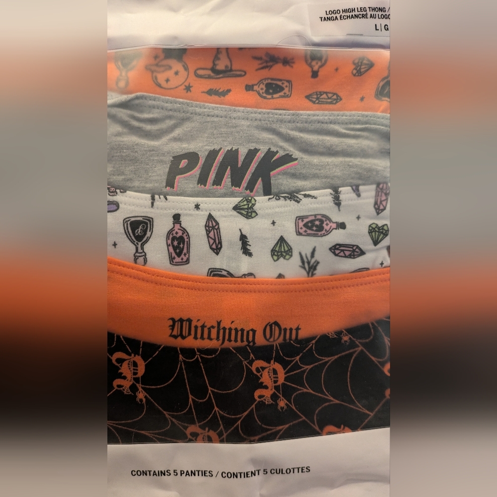 PINK Victoria's Secret Halloween Thong 5pack- Orange, Gray, Black - Picture 6 of 6